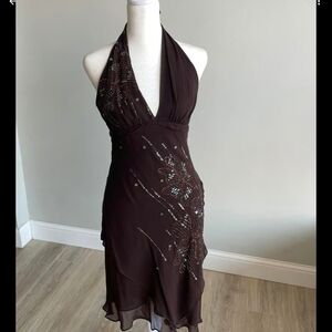 BCBGMaxAzria Dark Brown High Low Halter Dress 342